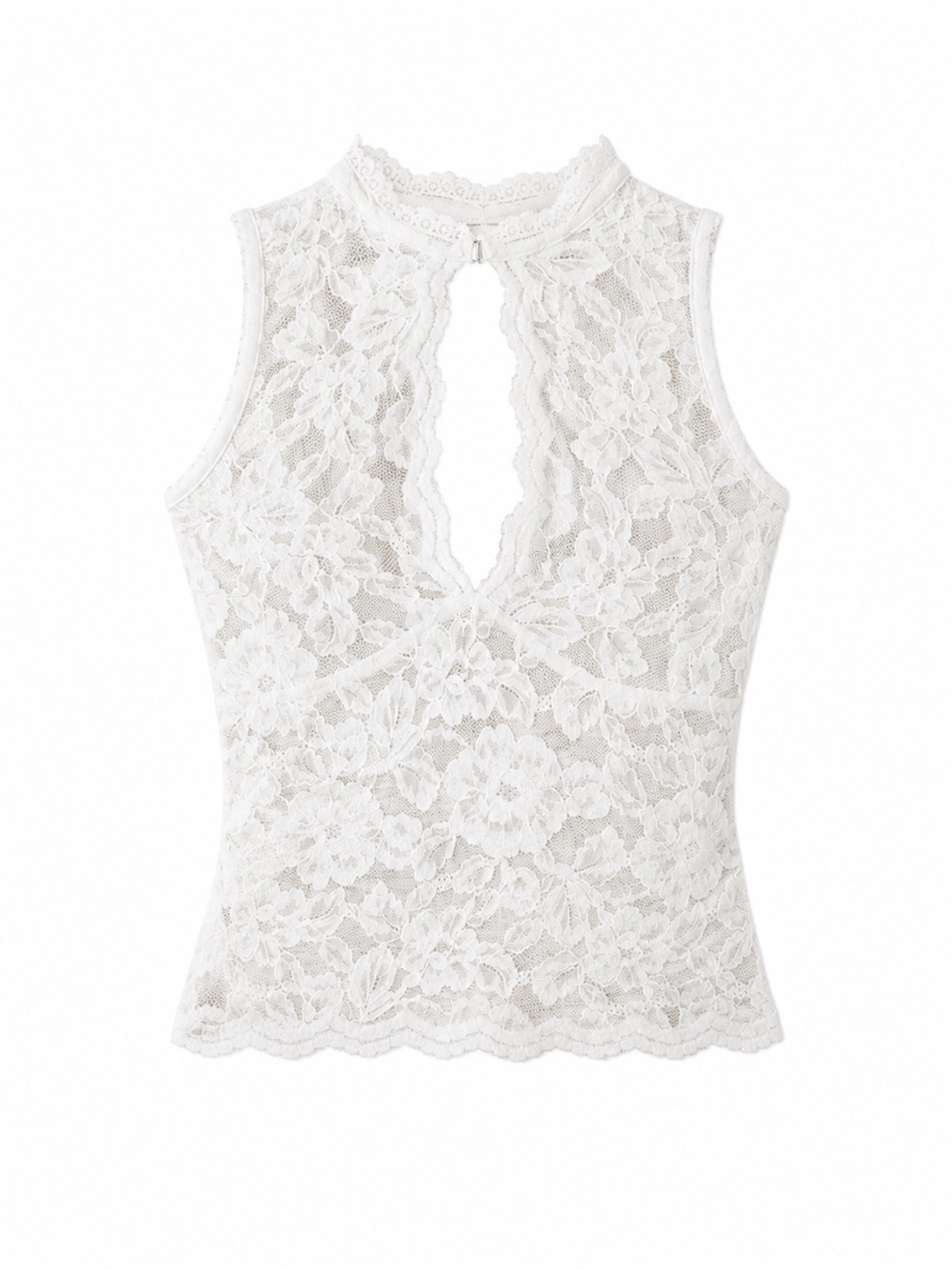 Romantic White Floral Lace Fitted Sleeveless Top